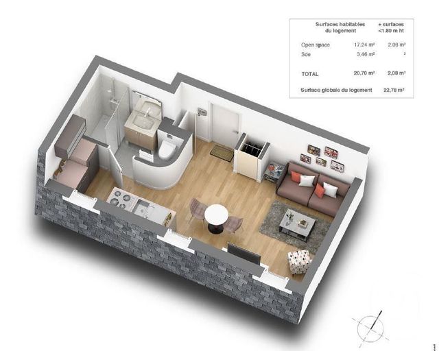 Appartement F1 à louer - 1 pièce - 20.7 m2 - TOURS - 37 - CENTRE - Century 21 Centre Habitat