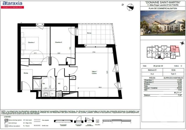 Appartement T3 à louer - 3 pièces - 61.74 m2 - TOURS - 37 - CENTRE - Century 21 Centre Habitat